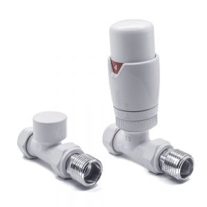 Reina Modal White Straight TRV Radiator Valves with Lockshield