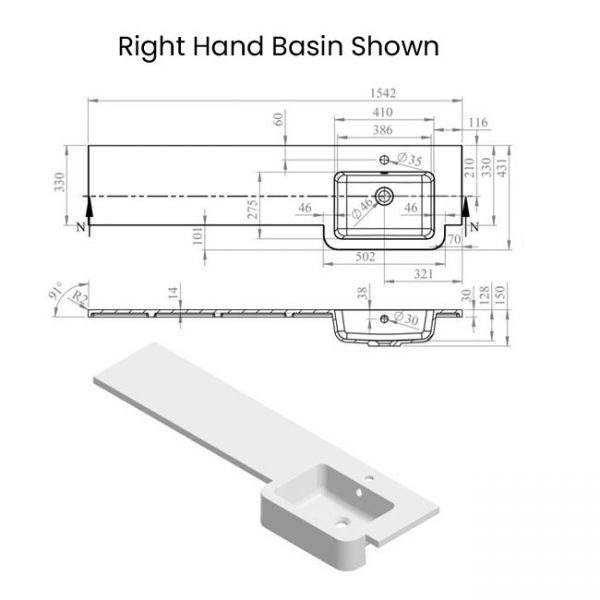 Moods Avonwick Drawer White Gloss 1542mm Basin and WC Unit Pack LH #2