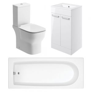 Moods Ayrton Toilet, 500mm Basin Unit and 1700 Bath Bathroom Suite