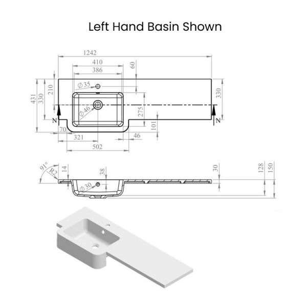 Moods Bickington Matt Latte 1242mm Basin and WC Unit Pack LH #2