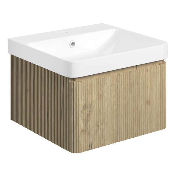 Moods Cuba 500mm Textured Oak Wall Mounted Vanity Unit and Basin