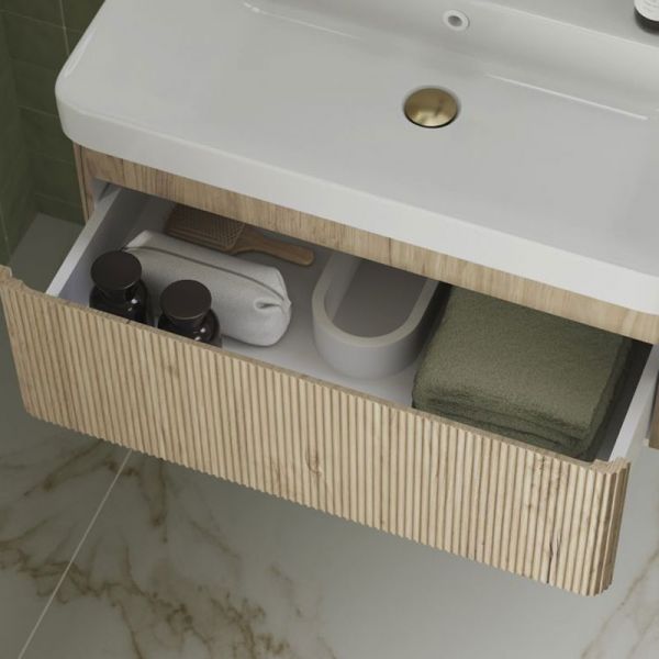 Moods Cuba 500mm Textured Oak Wall Mounted Vanity Unit and Basin #5