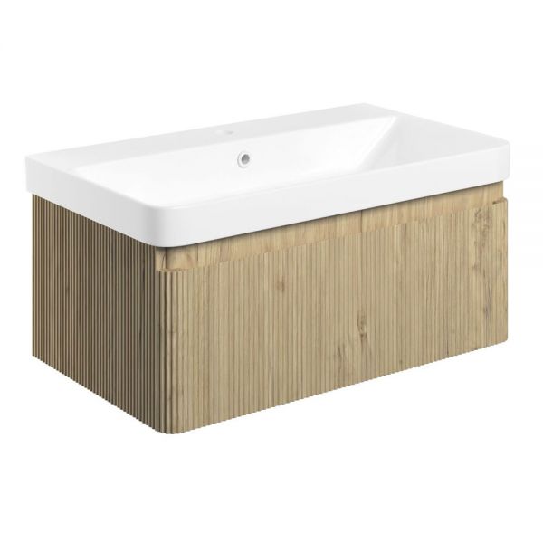 Moods Cuba 805mm Textured Oak Wall Mounted Vanity Unit and Basin