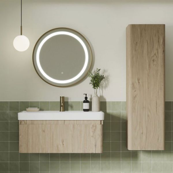 Moods Cuba 805mm Textured Oak Wall Mounted Vanity Unit and Basin #3