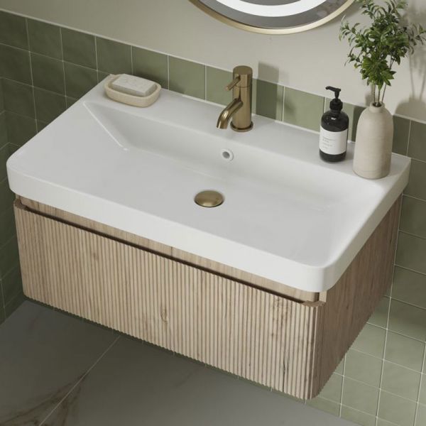 Moods Cuba 805mm Textured Oak Wall Mounted Vanity Unit and Basin #4