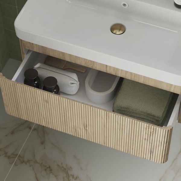 Moods Cuba 805mm Textured Oak Wall Mounted Vanity Unit and Basin #5