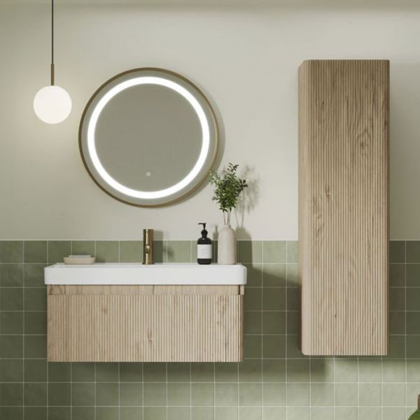 Moods Cuba Textured Oak Wall Hung Tall Bathroom Storage Unit #2