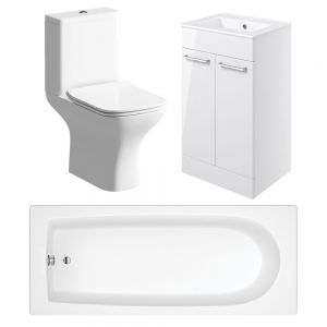 Moods Gya Toilet, 600mm Basin Unit and 1800 Bath Bathroom Suite