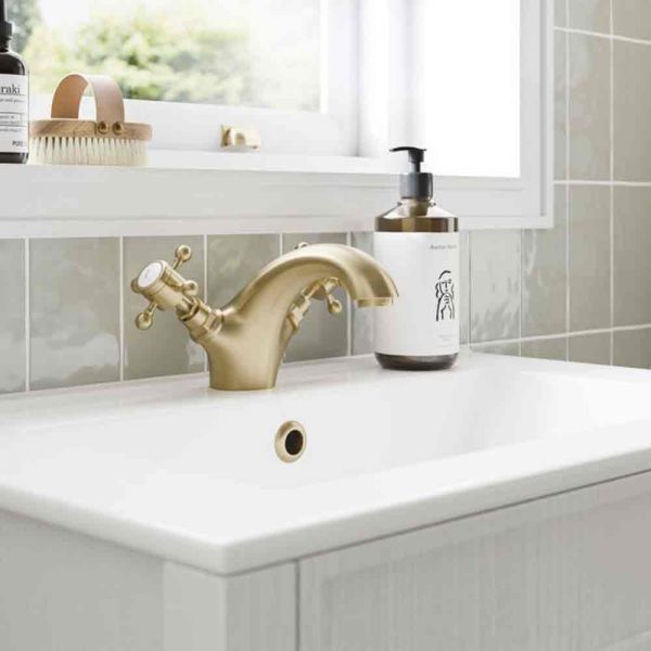 Moods Huron Brushed Brass Mono Basin Mixer Tap with Waste #2