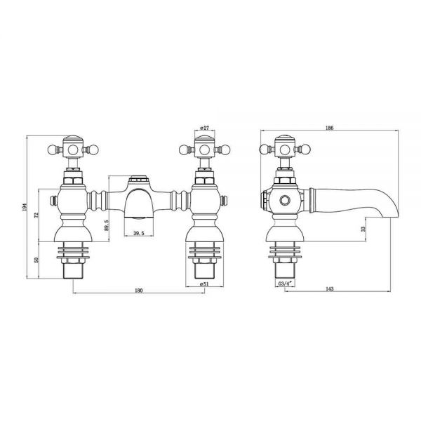 Moods Huron Brushed Brass Bath Filler Tap #2