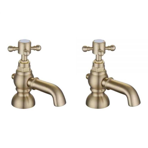 Moods Huron Brushed Brass Bath Pillar Taps