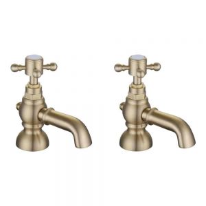 Moods Huron Brushed Brass Bath Pillar Taps