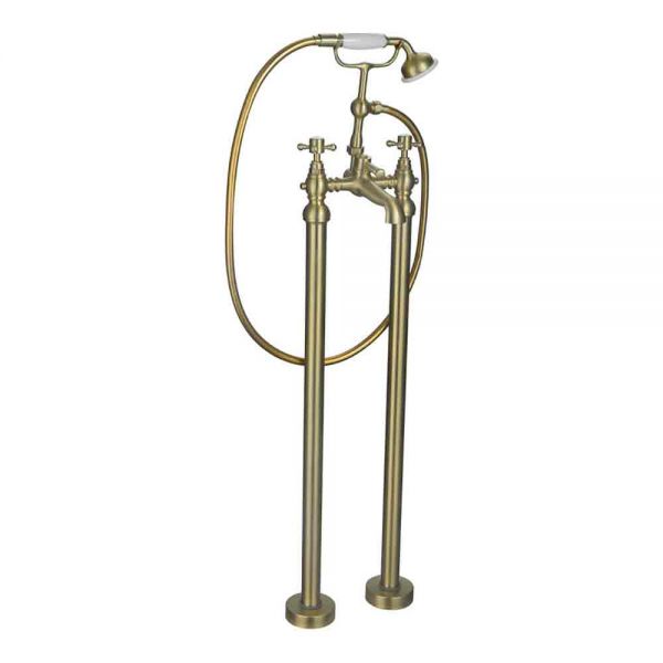 Moods Huron Brushed Brass Floor Standing Bath Shower Mixer Tap