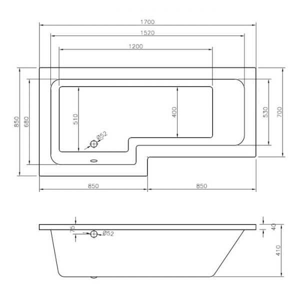 Moods Sulu Supercast L Shaped Shower Bath Pack 1700 x 850mm Left Hand #2