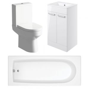 Moods Laura Toilet, 600mm Basin Unit and 1600 Bath Bathroom Suite