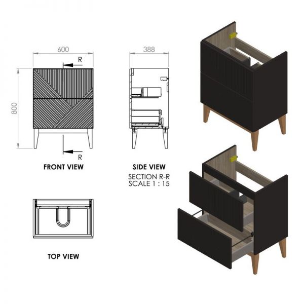 Moods Lined Graphite Grey 600 Floor Standing Vanity Unit and Maple Oak Worktop #3