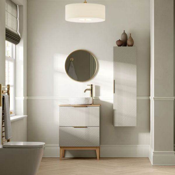 Moods Lined Matt Oat 600 Floor Standing Vanity Unit and Maple Oak Worktop #2