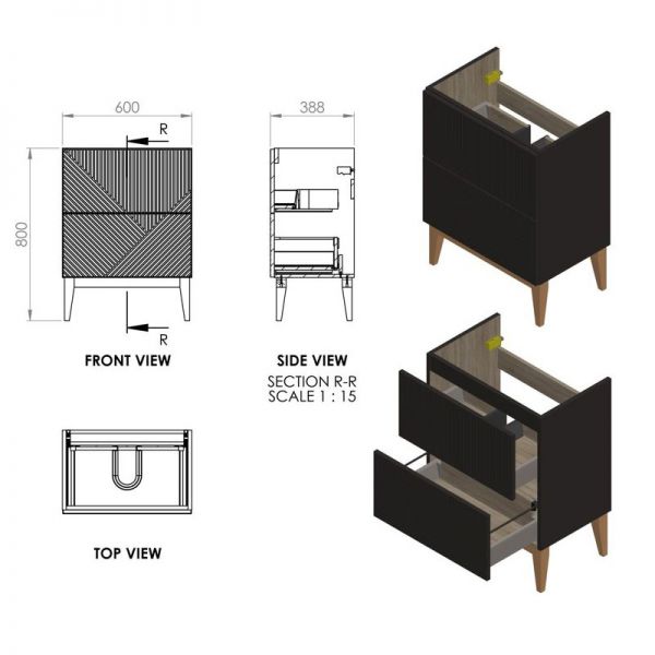 Moods Lined Matt Oat 600 Floor Standing Vanity Unit and Maple Oak Worktop #4