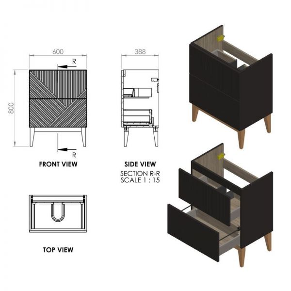 Moods Lined Graphite Grey 600 Floor Standing Vanity Unit and Basin #4