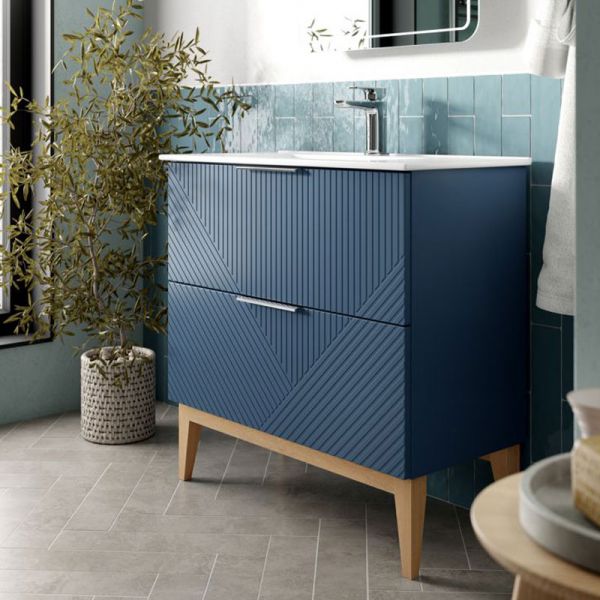 Moods Lined Smoke Blue 600 Floor Standing Vanity Unit and Basin #3