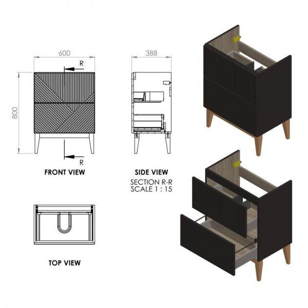 Moods Lined Matt Oat 600 Floor Standing Vanity Unit and Basin #2