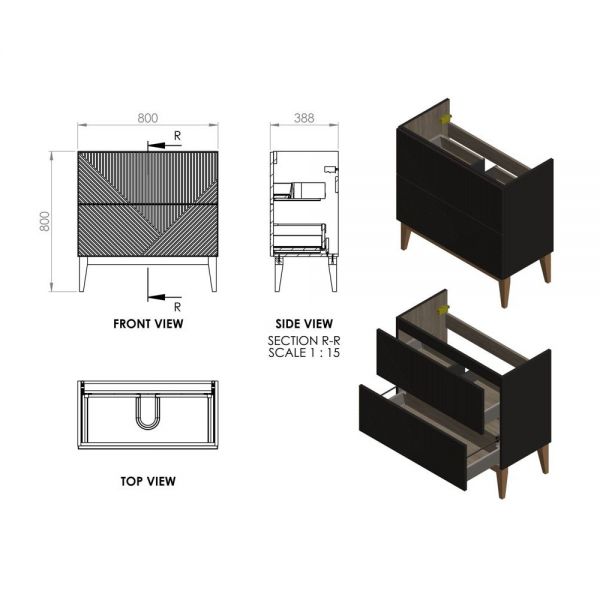 Moods Lined Graphite Grey 800 Floor Standing Vanity Unit and Maple Oak Worktop #2