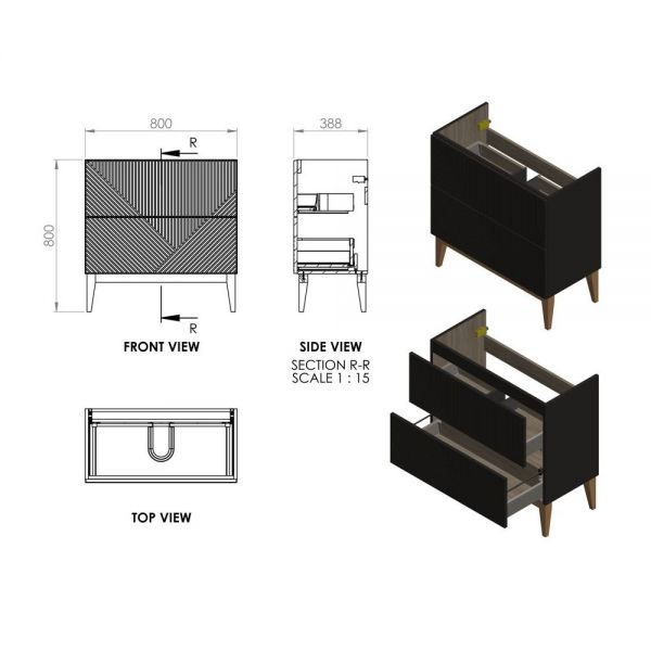 Moods Lined Smoke Blue 800 Floor Standing Vanity Unit and Maple Oak Worktop #2