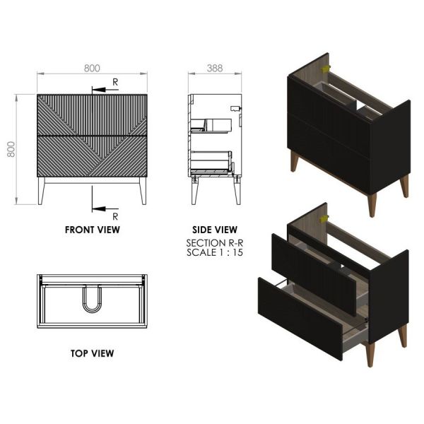 Moods Lined Graphite Grey 800 Floor Standing Vanity Unit and Basin #4