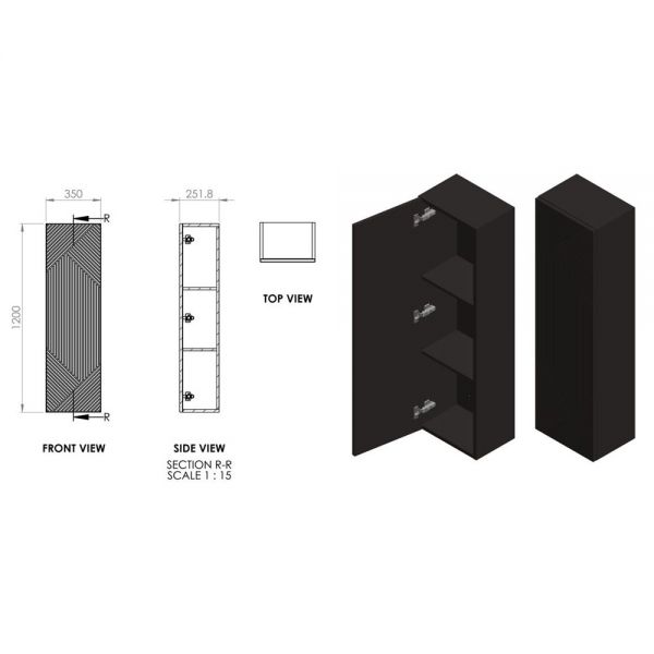 Moods Lined Grey Graphite Wall Hung Tall Bathroom Storage Unit #2