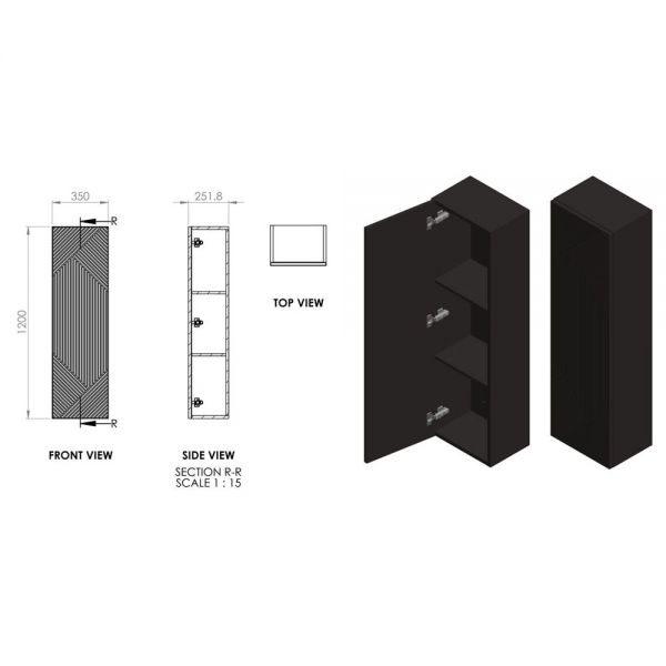 Moods Geo Warm Grey Wall Hung Tall Bathroom Storage Unit #4