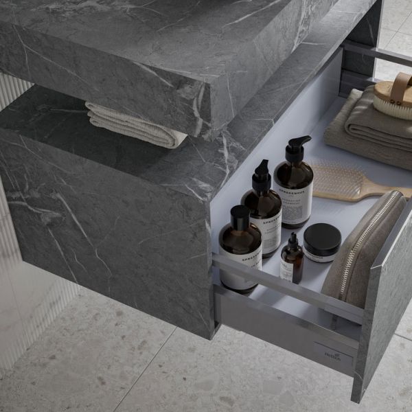 Moods Nature 600mm Grey Marble Wall Hung Basin Shelf With Brushed Bronze Bottle Trap #4