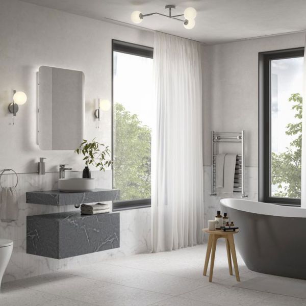 Moods Nature 800mm Grey Marble Wall Hung Basin Shelf With Brushed Bronze Bottle Trap #2