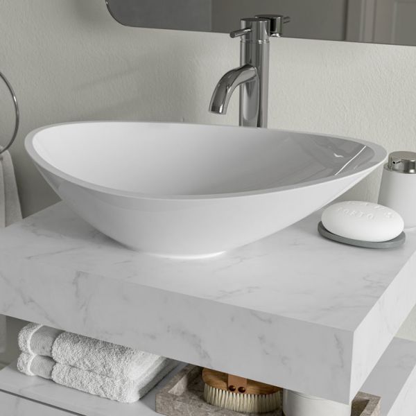 Moods Nature 800mm White Marble Wall Hung Basin Shelf With Brushed Bronze Bottle Trap #4