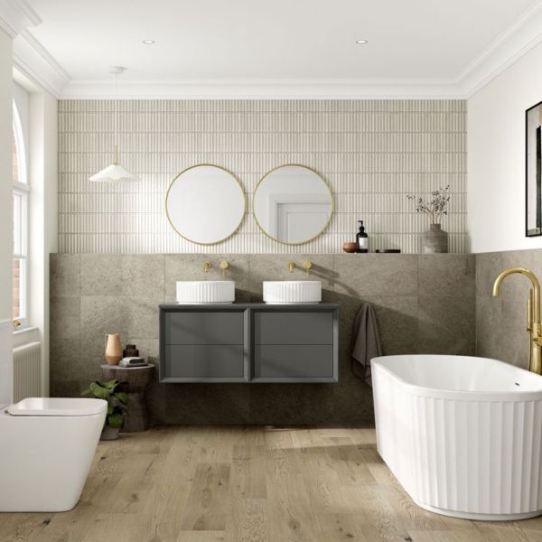 Moods Stream Matt Clay 600 Wall Mounted Vanity Unit and Worktop #2