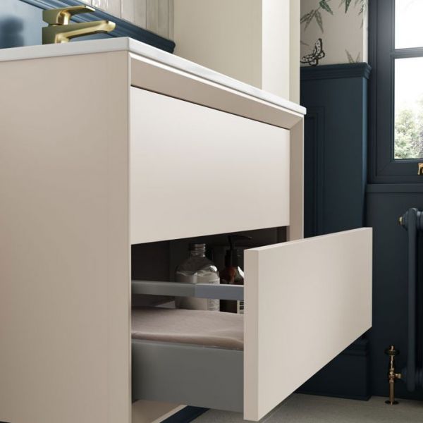 Moods Stream Matt Cotton 600 Wall Mounted Vanity Unit and Basin #3