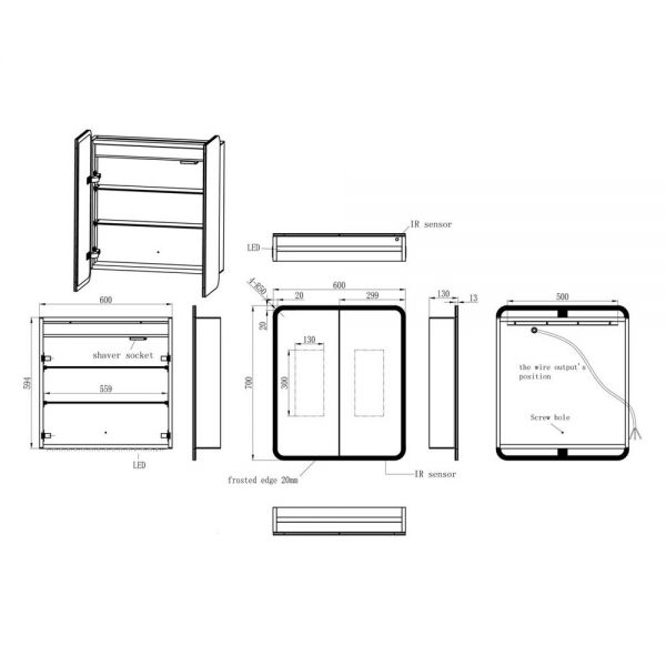 Moods Theo 700 x 600 Rectangular LED 2 Door Cabinet #3