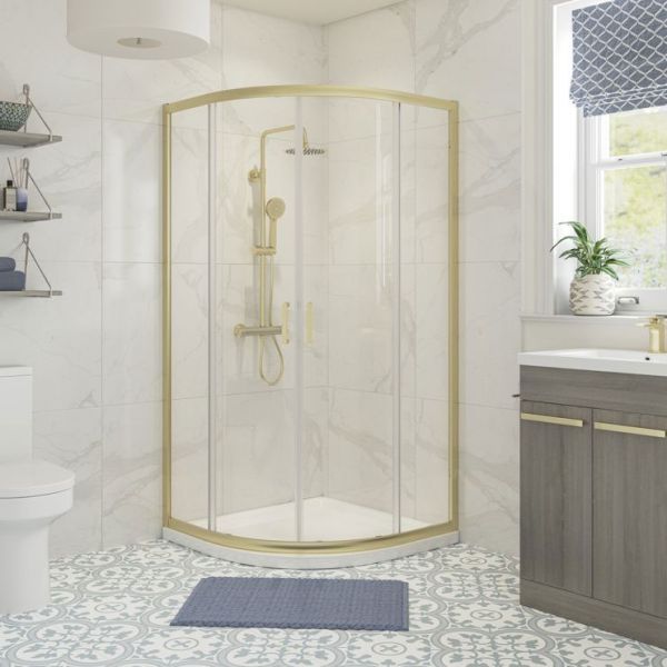 Moods Reflex Tide Brushed Brass 800 x 800 Two Door Quadrant Shower Enclosure