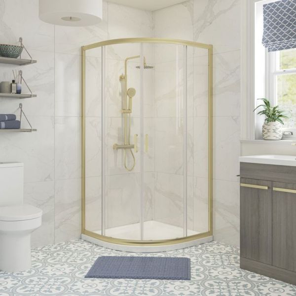 Moods Reflex Tide Brushed Brass 900 x 900 Two Door Quadrant Shower Enclosure