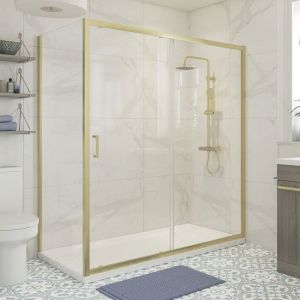 Moods Reflex Tide Brushed Brass 1000 Framed Sliding Shower Door