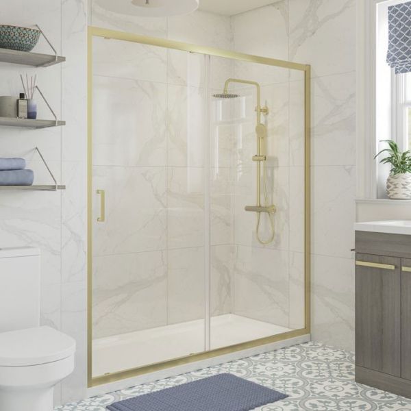 Moods Reflex Tide Brushed Brass 1000 Framed Sliding Shower Door #2