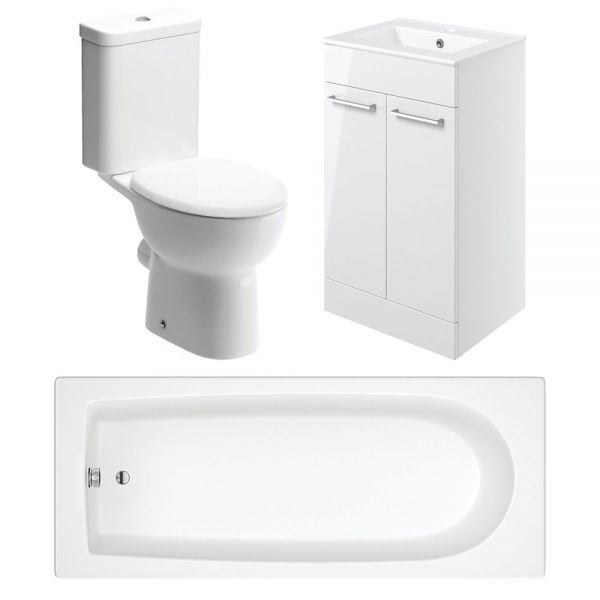 Moods Veneto Toilet, 600mm Basin Unit and 1800 Bath Bathroom Suite