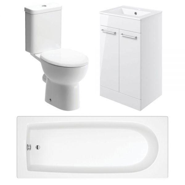 Moods Veneto Toilet, 500mm Basin Unit and 1700 Bath Bathroom Suite