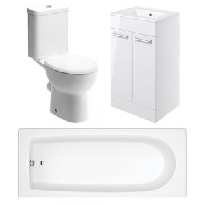 Moods Veneto Toilet, 600mm Basin Unit and 1800 Bath Bathroom Suite