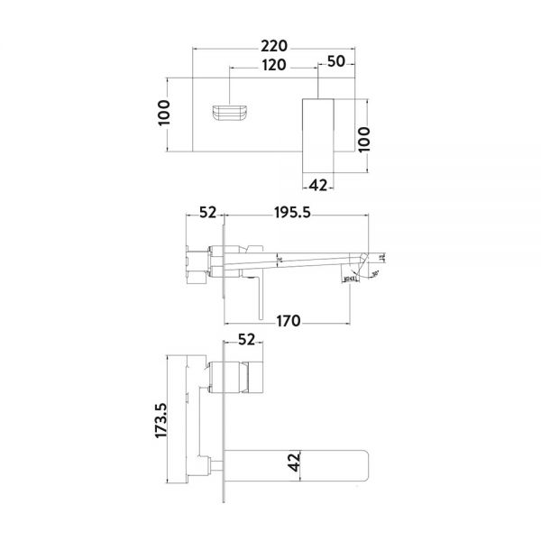 Apex Muro Chrome Wall Mounted Basin Mixer Tap #2