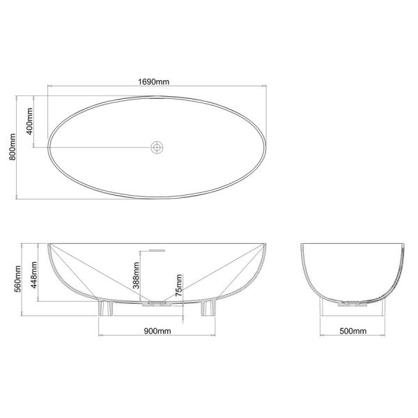 Clearwater Lacrima Natural Stone Double Ended Freestanding Bath 1690 x 800mm #6
