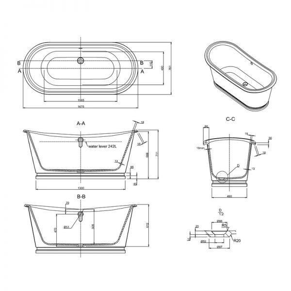 Clearwater Balthazar Chrome Double Ended Freestanding Bath 1675 x 760mm #3