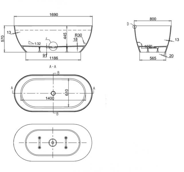 Clearwater Formoso Grande Gloss White Double Ended Freestanding Bath 1690 x 800mm #5