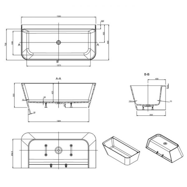 Clearwater Patinato Petite ClearStone Double Ended Back To Wall Bath 1525 x 800mm #5