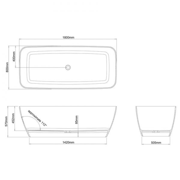 Clearwater Vicenza Grande ClearStone Double Ended Freestanding Bath 1800 x 800mm #4