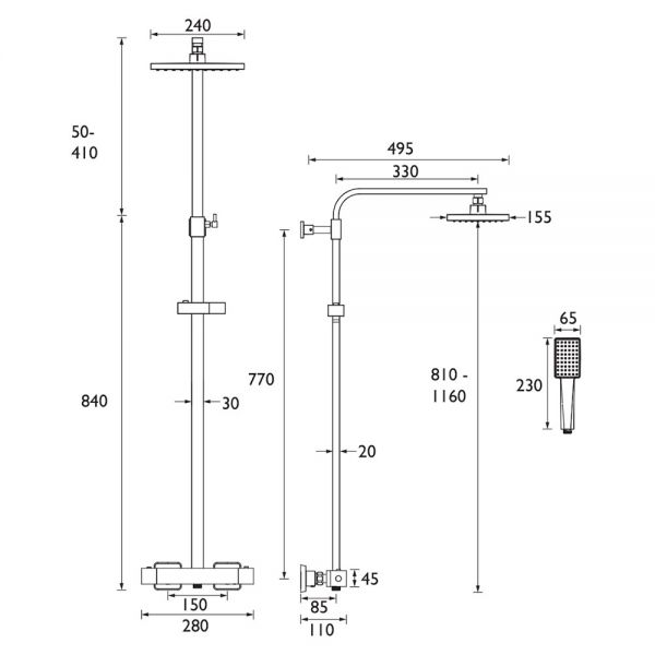 Bristan Napoli Chrome Adjustable Thermostatic Rigid Riser Diverter Bar Shower Kit #9